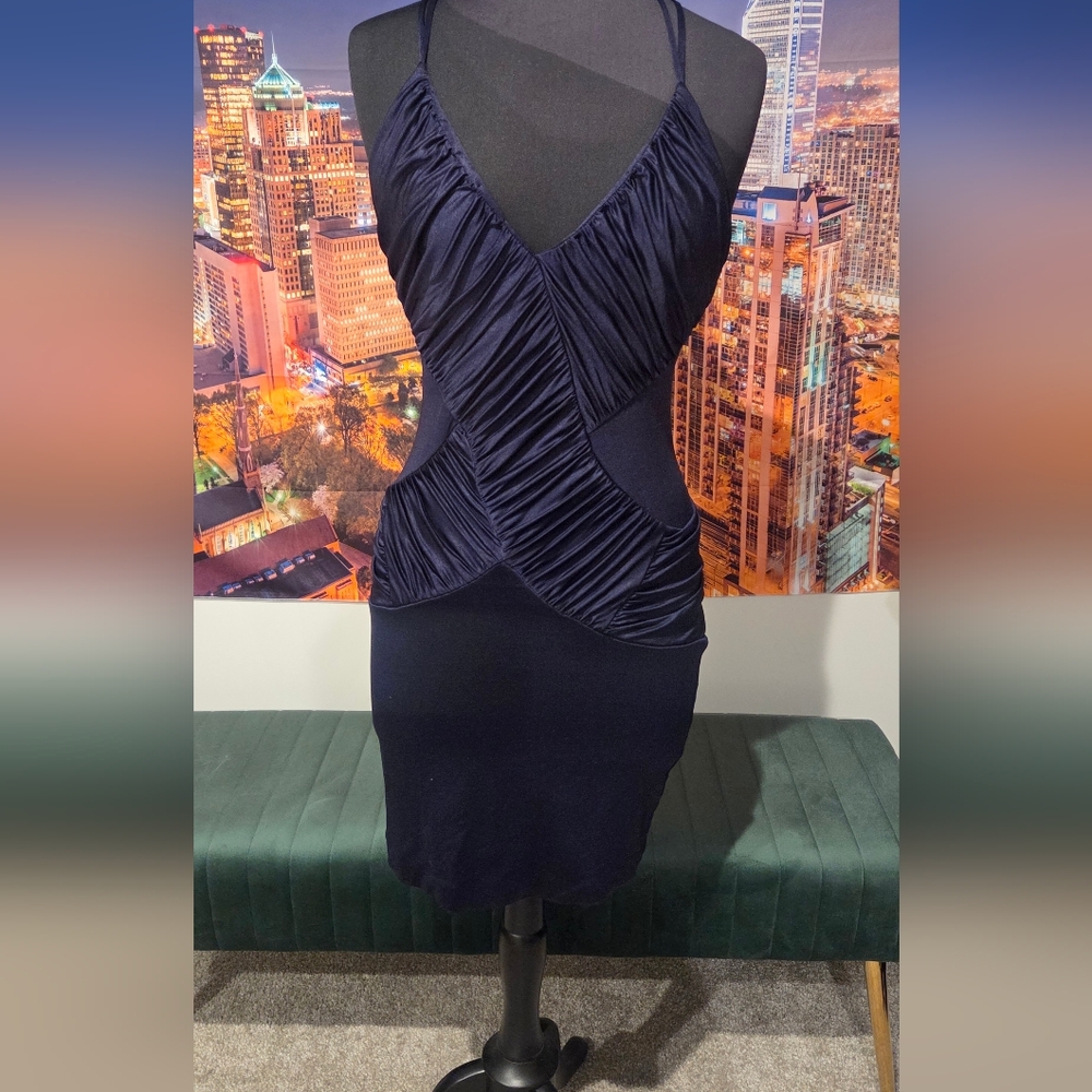 bebe Navy Ruched Cutout Mini Dress